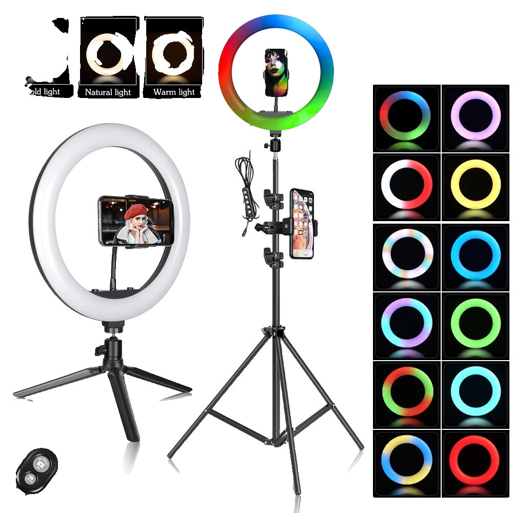 Selfie-Ringlicht, 12 Zoll Durchmesser, 15 Farben, einstellbarer Standard