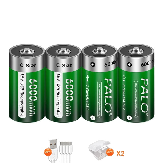 Aufladbarer Akku im C-Format, 6000 mWh Kapazität, USB-C-Betrieb