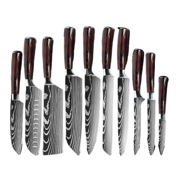 Küchenmesser-Set, Damastmuster, japanisches Santoku-Messer