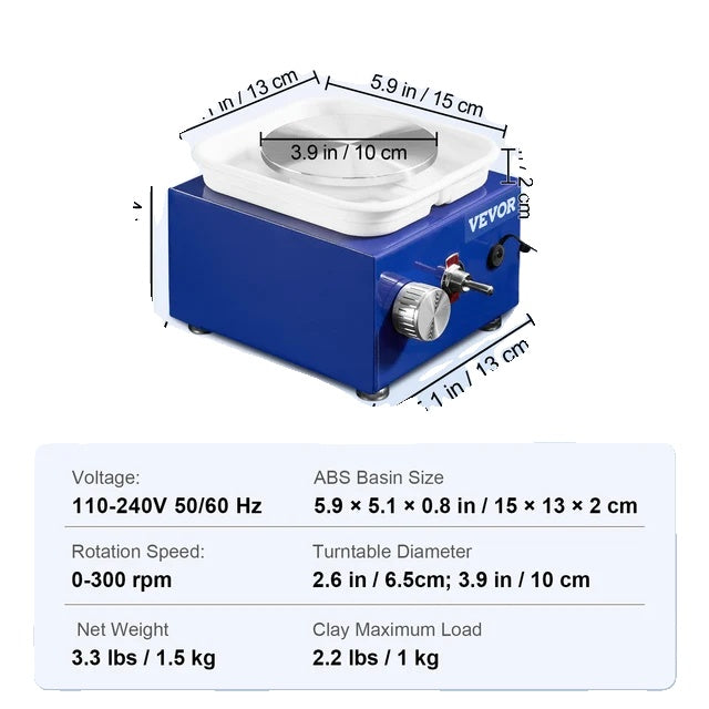 Töpferscheibe, einstellbare Geschwindigkeit, abnehmbare Schüssel