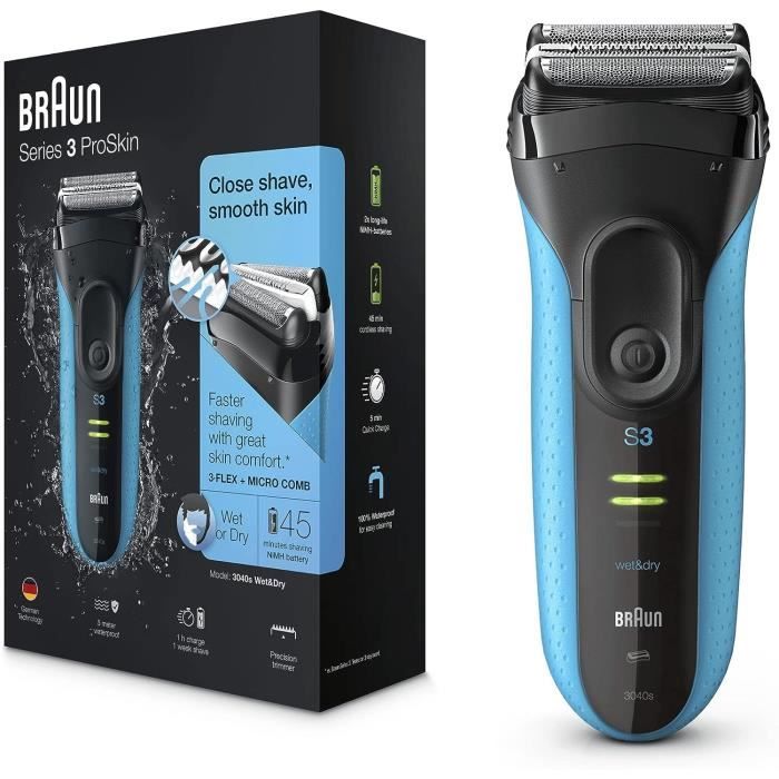 BRAUN Series 3 ProSkin 3040s Nat & Droog Elektrisches Scheergerät Oplaadbaar - Blauw