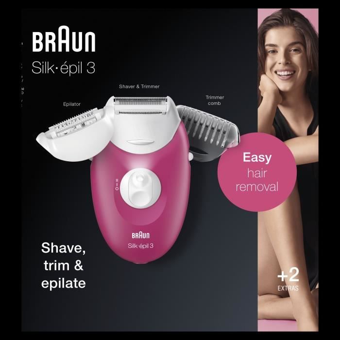 BRAUN EPILATOR SE 3410-20 pincet-system zachte opheftips-Continue voedering-Scheerkop-Toebehorentrimmer