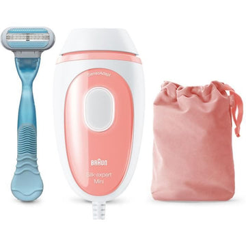 Braun Silk · Expert Mini PL1014, Epilierer mit pulsierendem Licht, semi-definitive Haarentfernung, weiß/rosa, mit Griffen