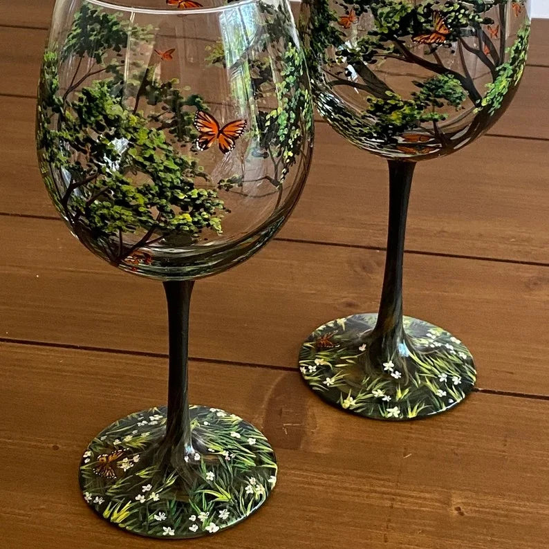 Four Seasons Tree Wine Glasses - Hand Painted Art 0