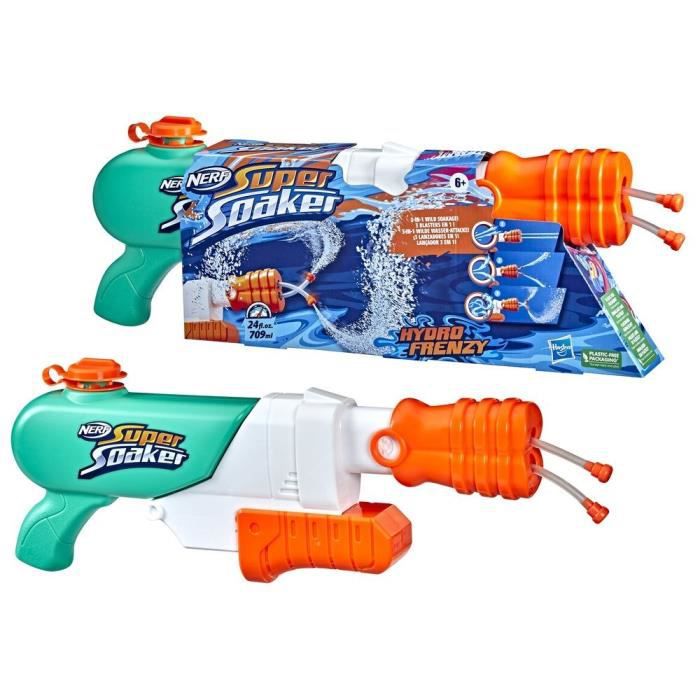 NERF SUPER SOAKER – Hydro Frenzy Waterblaster – 3 Wateringen, verstellbares Mondstück, 2 Waterlauncher-Buizen