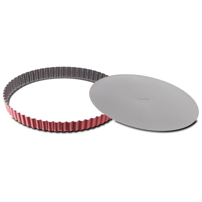 TEFAL Delibake-Taartplaat aus Stahl – Ø 30 cm – Rot und Grau – Abnehmbarer Boden