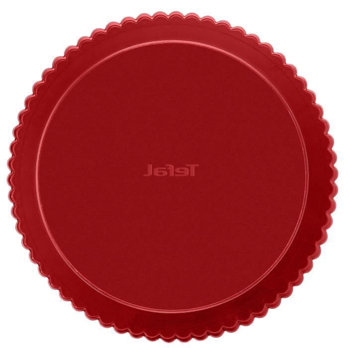 TEFAL Delibake-Taartplaat aus Stahl – Ø 30 cm – Rot und Grau – Abnehmbarer Boden