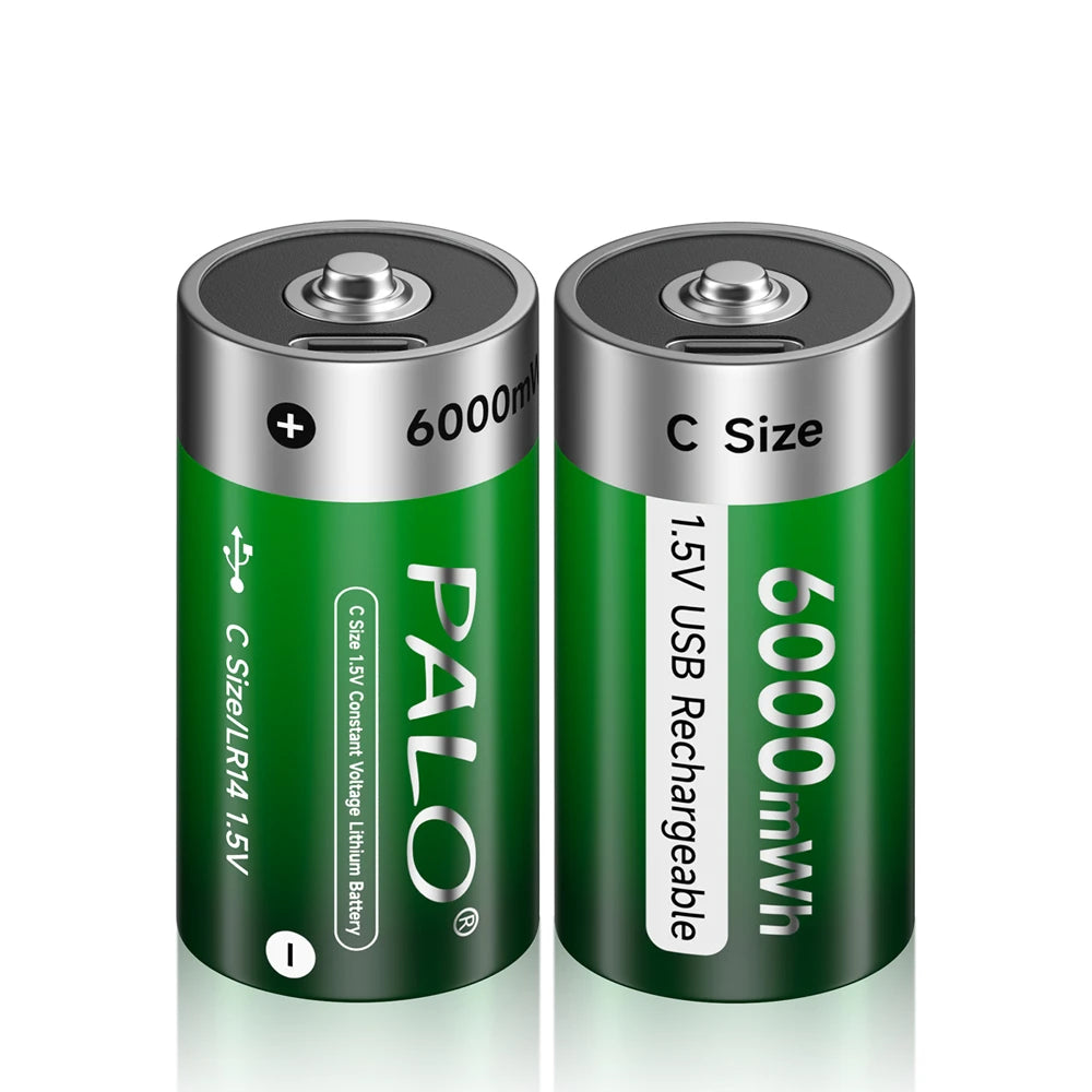 Aufladbarer Akku im C-Format, 6000 mWh Kapazität, USB-C-Betrieb