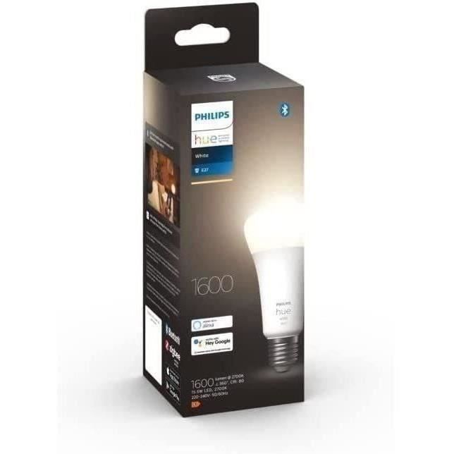 Philips Hue White, LED-Verbund LED E27 100W, 1600 Lumen, Bluetooth-kompatibel, funktioniert mit Alexa, Google, Homekit
