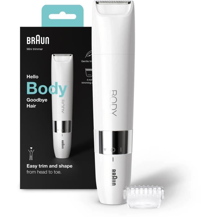 Braun Body Mini BS1000 Elektrischer Rasentrimmer für Männer und Frauen – Nat & Droog – Multifunktional – Weiß
