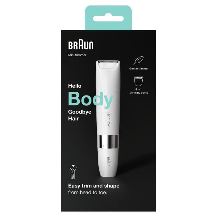 Braun Body Mini BS1000 Elektrischer Rasentrimmer für Männer und Frauen – Nat & Droog – Multifunktional – Weiß