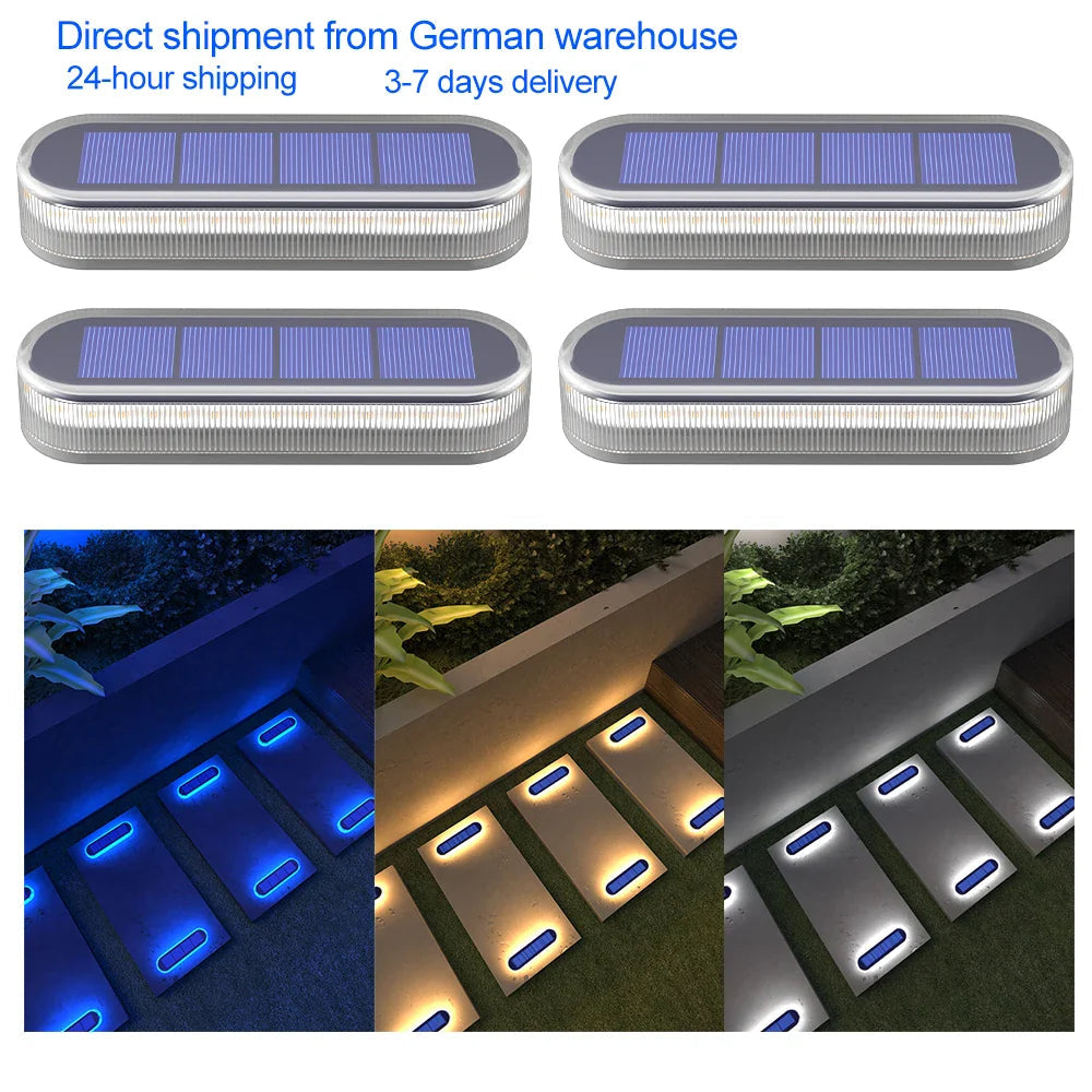 Stellora Solarlicht | 360° LED Stufenbeleuchtung | IP68 | Warm-/Kaltweiß/Blau | 10h Laufzeit 2