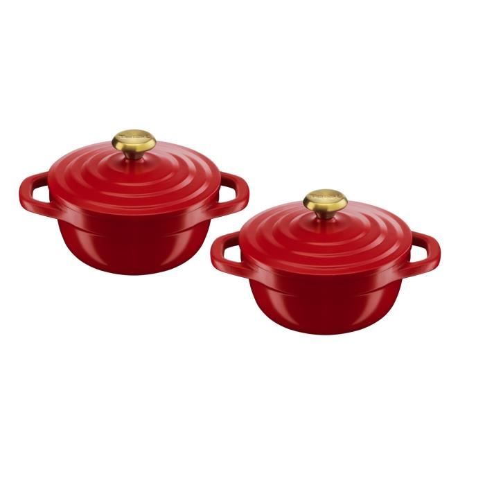 Tefal Set aus 2 Mini-Aluminium-Gietijzeren-Stoofpan 11 cm, Induktion + Backofen, Keramik, Licht, Licht E254S204