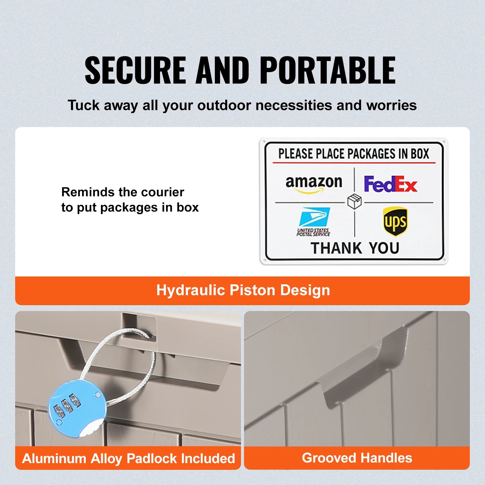 Aufbewahrungsbox für den Außenbereich, 117 l Fassungsvermögen, wasserdicht, Vorhängeschloss aus Aluminiumlegierung, 56 x 43 x 53 cm