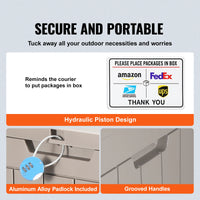 Aufbewahrungsbox für den Außenbereich, 117 l Fassungsvermögen, wasserdicht, Vorhängeschloss aus Aluminiumlegierung, 56 x 43 x 53 cm