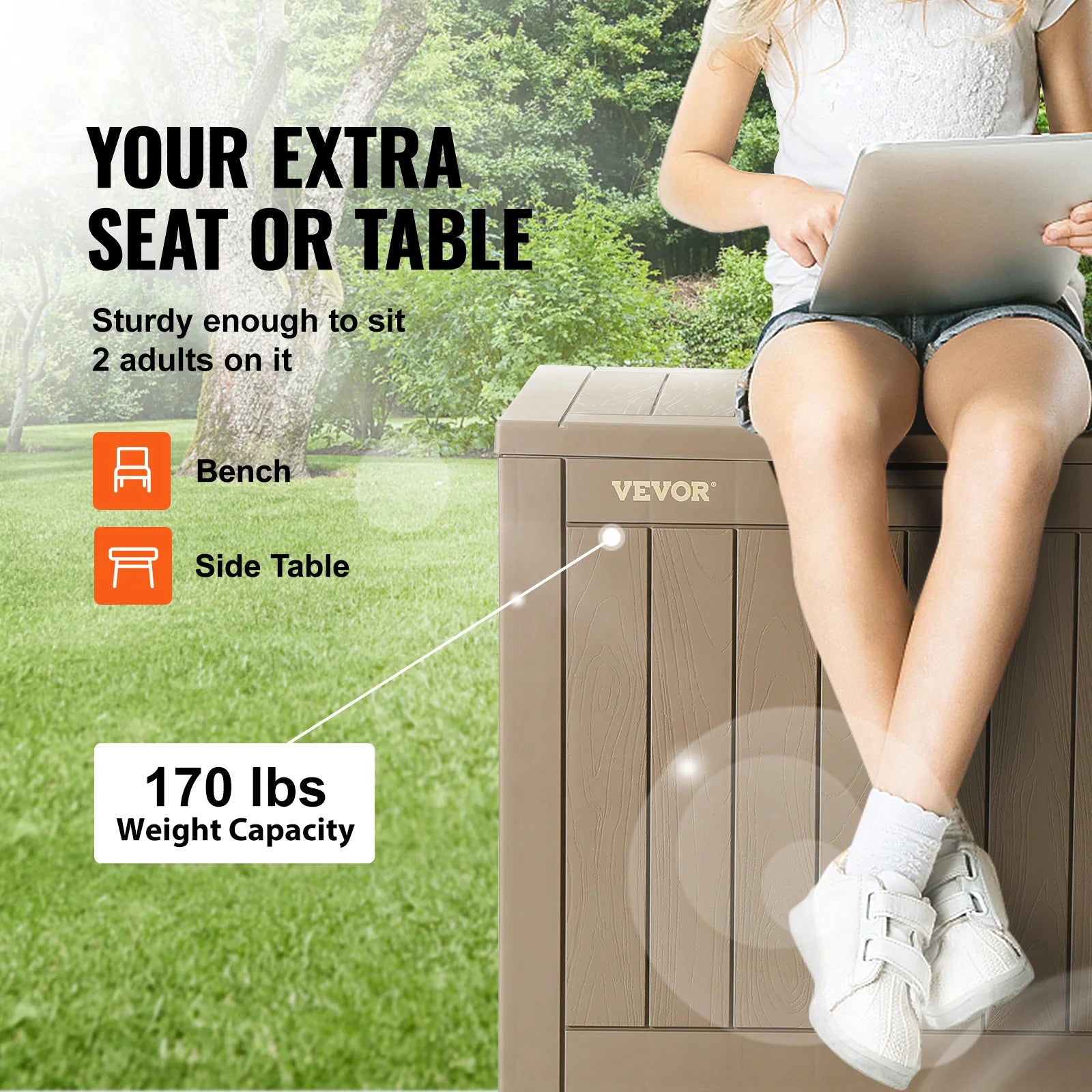 Aufbewahrungsbox für den Außenbereich, 117 l Fassungsvermögen, wasserdicht, Vorhängeschloss aus Aluminiumlegierung, 56 x 43 x 53 cm