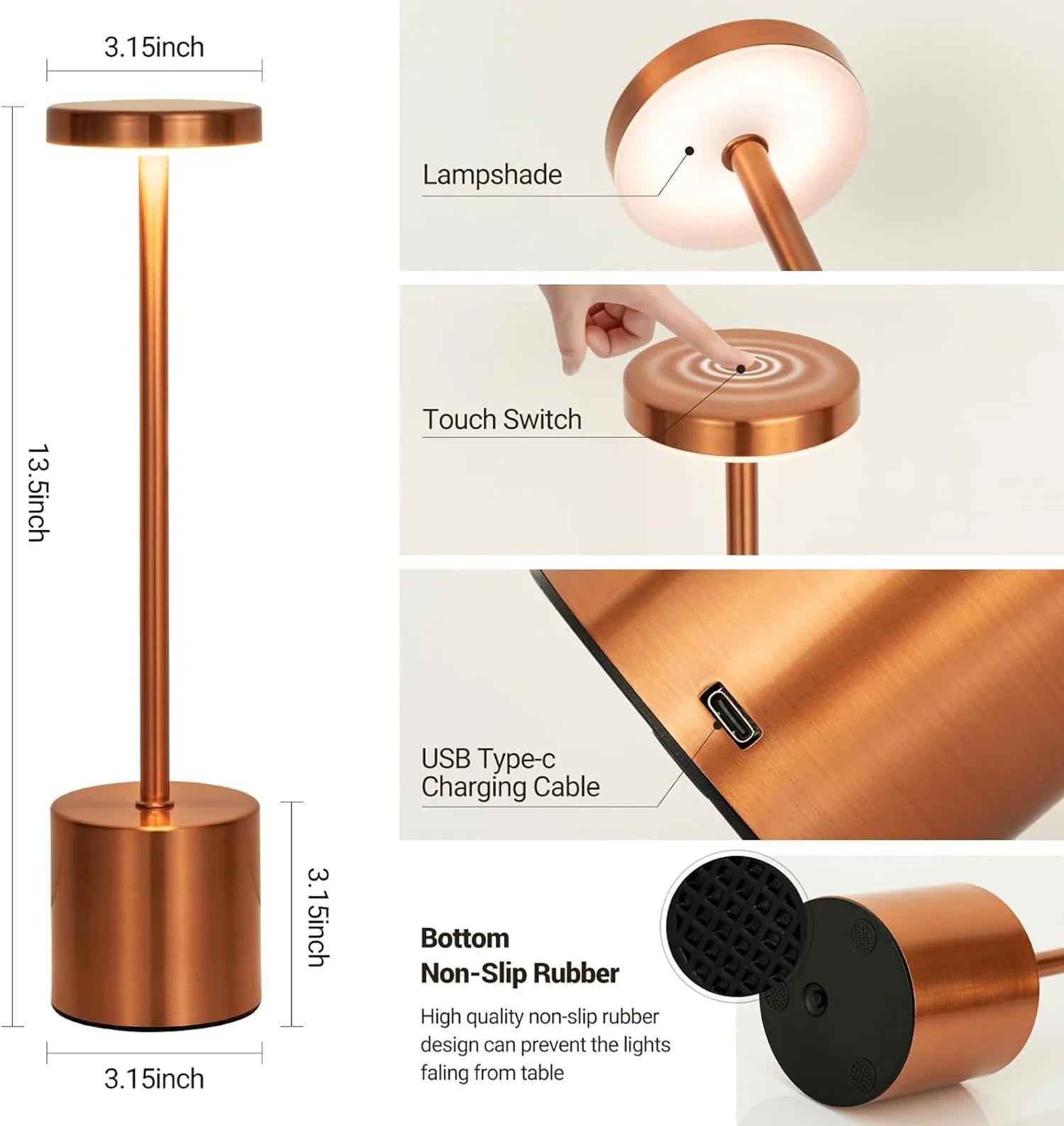 Valoria Touch Tischlampe | Kabellos & Dimmbar | Warmweiß LED | Aluminiumgehäuse 4