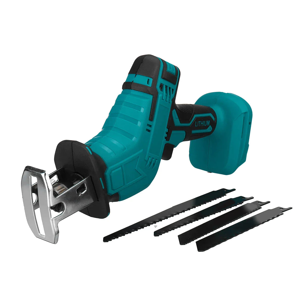 Snoerloze Reciprozaag mit 4 Zaagbladen - Accu Niet Inbegrepen - Arangepast aan 18V Makita Battery - for hout & metaal - Black and Blue