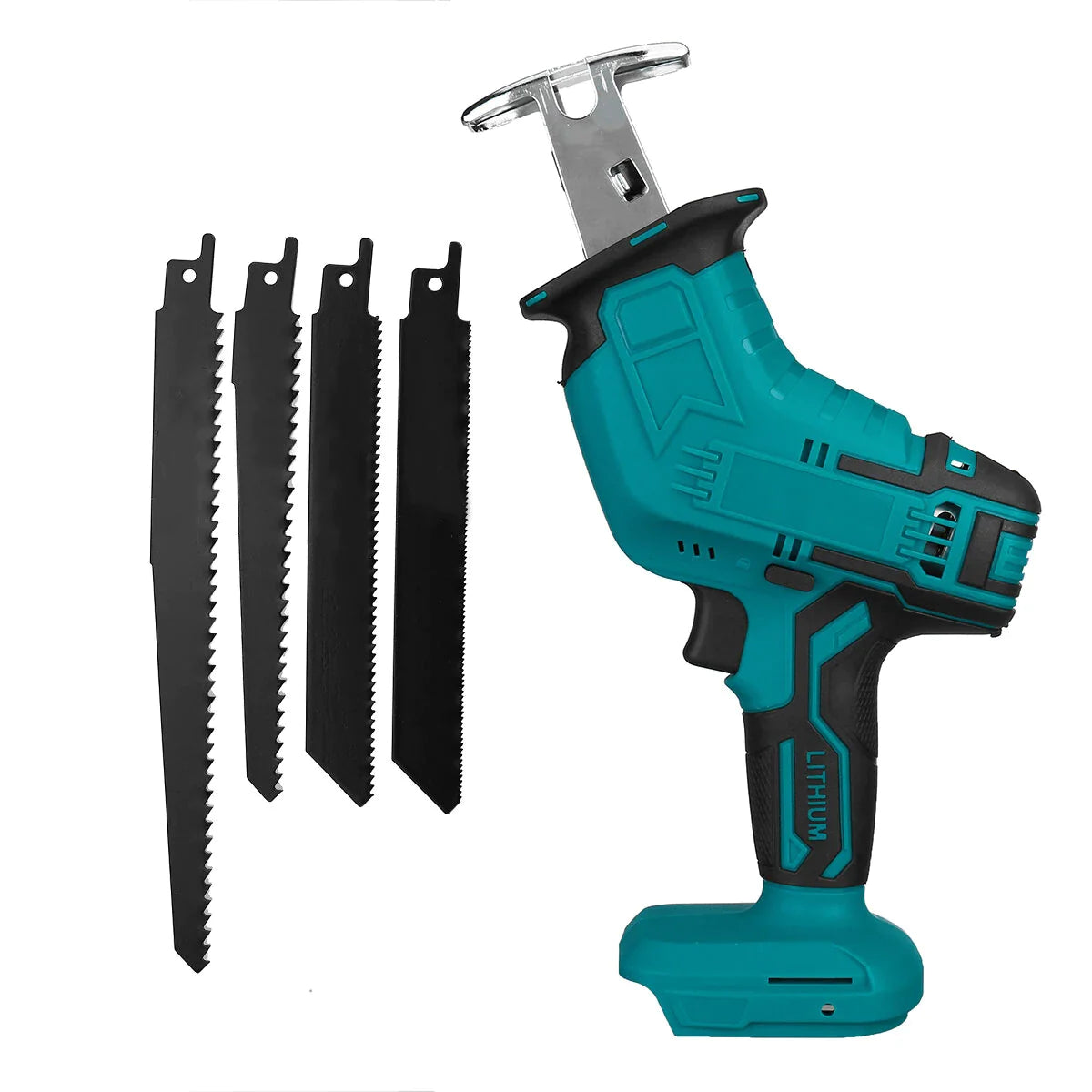 Snoerloze Reciprozaag mit 4 Zaagbladen - Accu Niet Inbegrepen - Arangepast aan 18V Makita Battery - for hout & metaal - Black and Blue