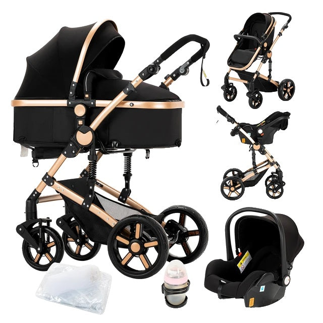 Kinderwagen, 3-in-1-Design, leicht und mit vier Rädern ausgestattet.