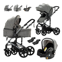 Kinderwagen, 3-in-1-Design, leicht und mit vier Rädern ausgestattet.