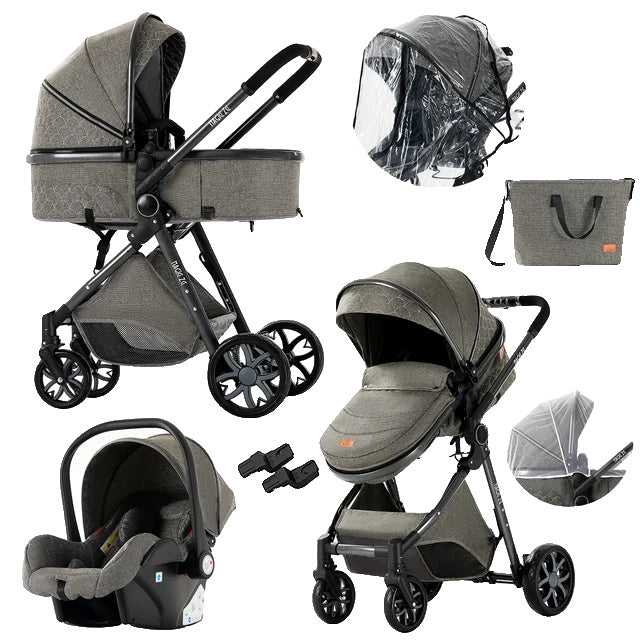 Kinderwagen, 3-in-1-Design, leicht und mit vier Rädern ausgestattet.