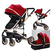 Kinderwagen, 3-in-1-Design, leicht und mit vier Rädern ausgestattet.