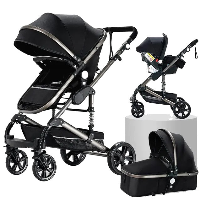 Kinderwagen, 3-in-1-Design, leicht und mit vier Rädern ausgestattet.