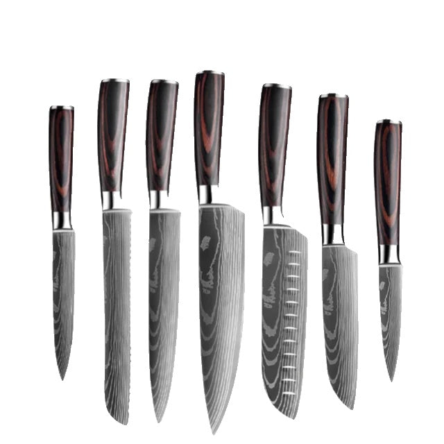 Kitchen Knife Set, Laser Damascus Pattern, Japanese Santoku Knife