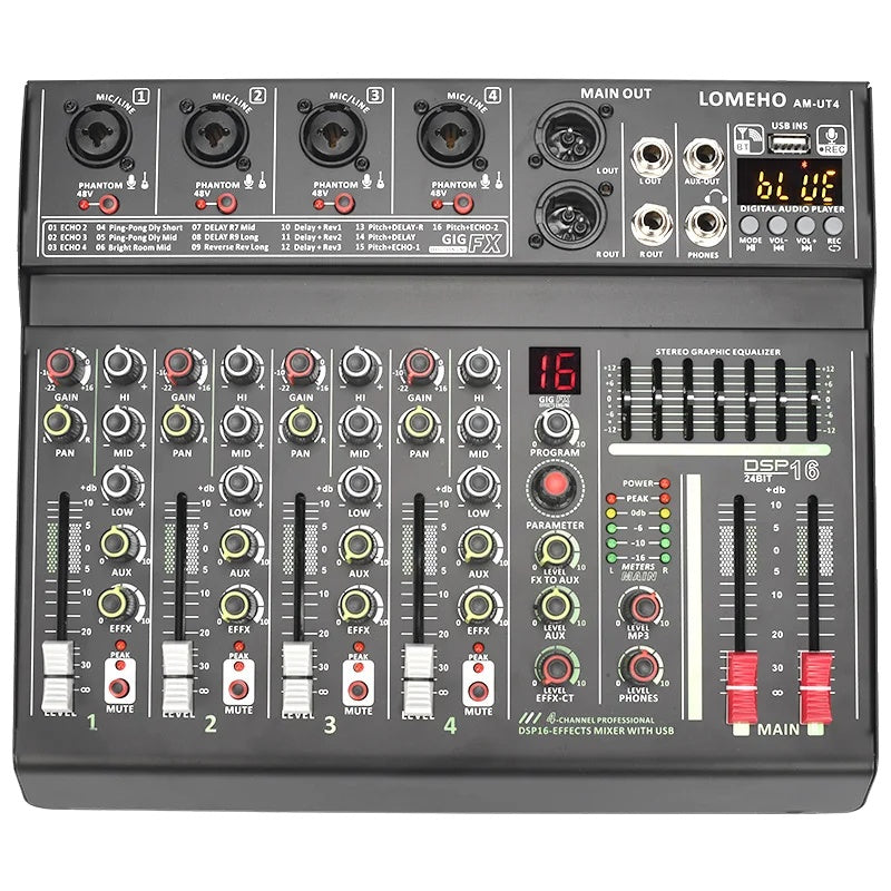 Dj Mixer, 4 Kanäle, 16 Dsp, 48V Phantomspeisung