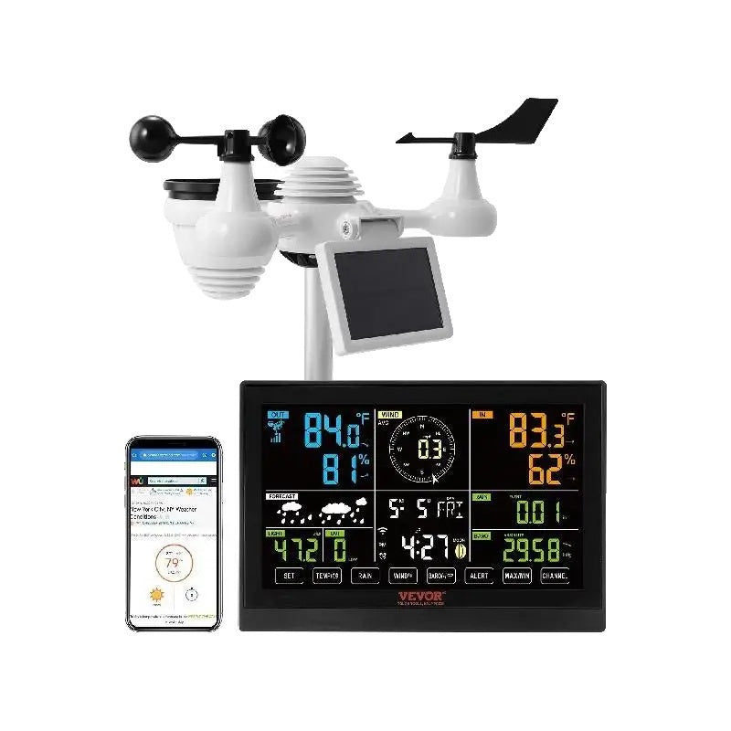 Wi-Fi Wetterstation, Farbdisplay, Solarbetriebener drahtloser Außensensor