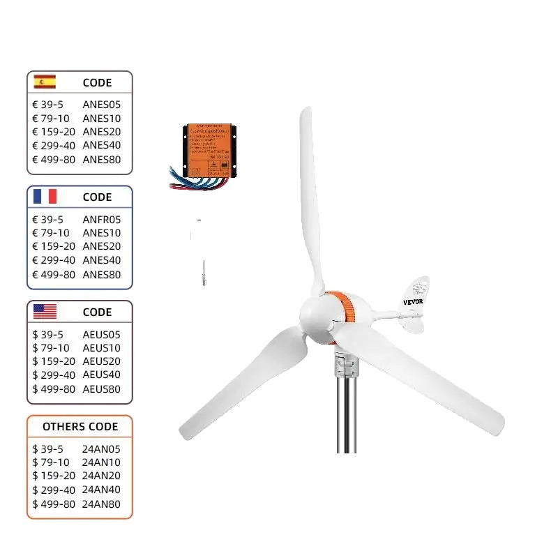 Wind Turbine Generator, 12V/AC, 400W Power Output, Terrace and Marine Use