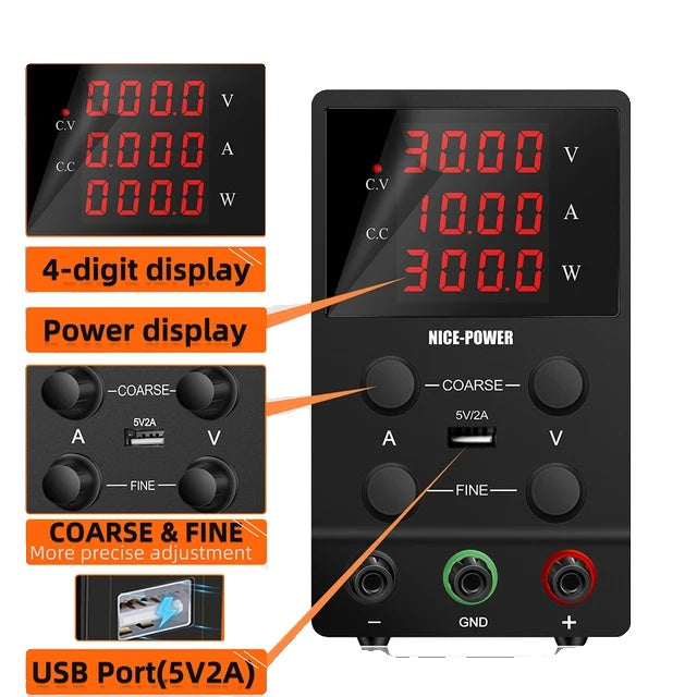 Lab Power Supply, Adjustable Voltage, Stabilized Output