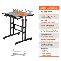 Height Adjustable Sit-Stand Desk, Gas-Spring Mechanism, 360° Swivel Wheels