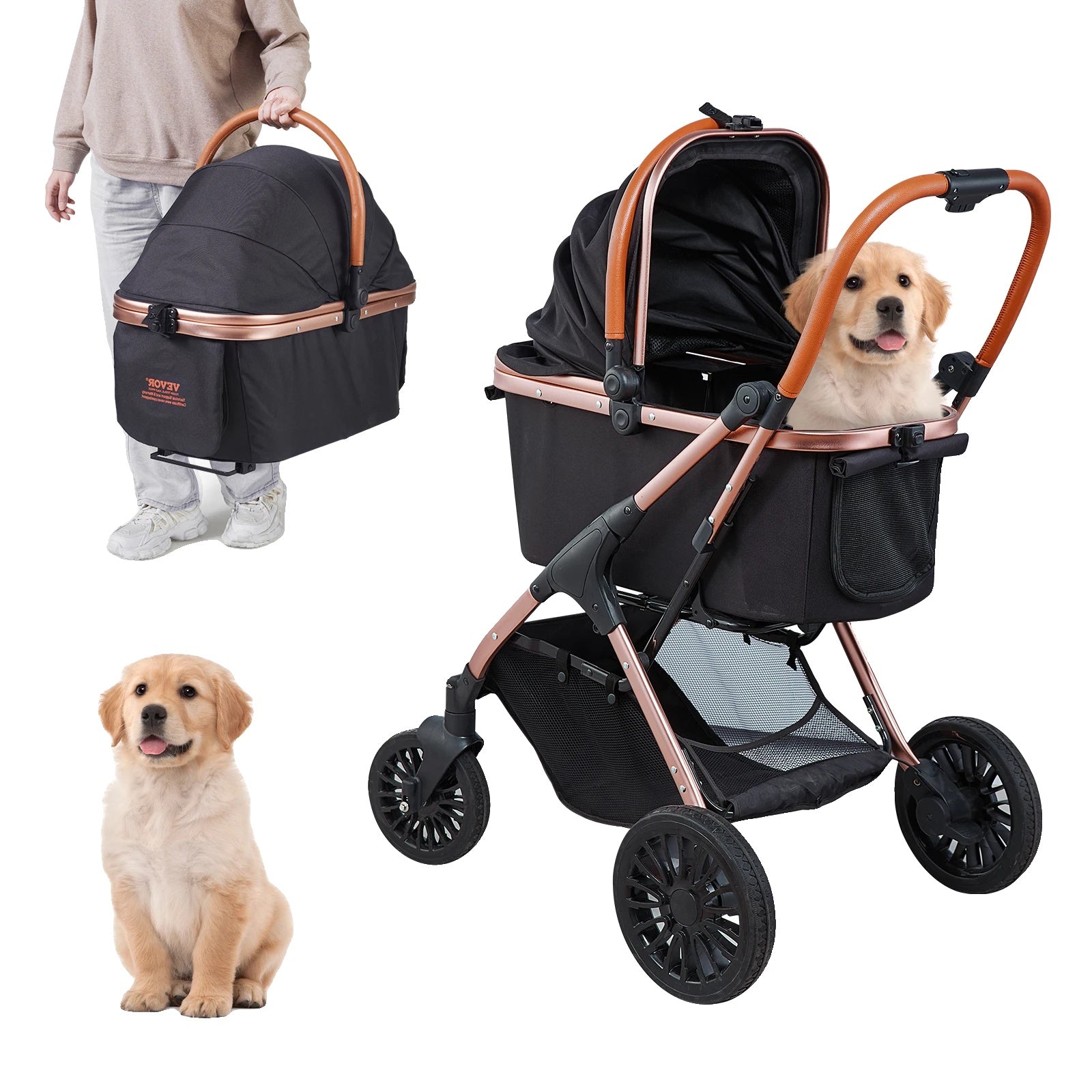 Haustier-Kinderwagen, faltbares Design, Aufbewahrungskorb