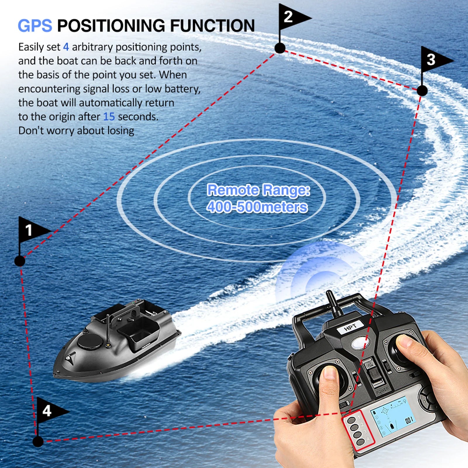 GPS Angelköderboot, 12000mAh Batteriekapazität, Automatische Rückkehrfunktion