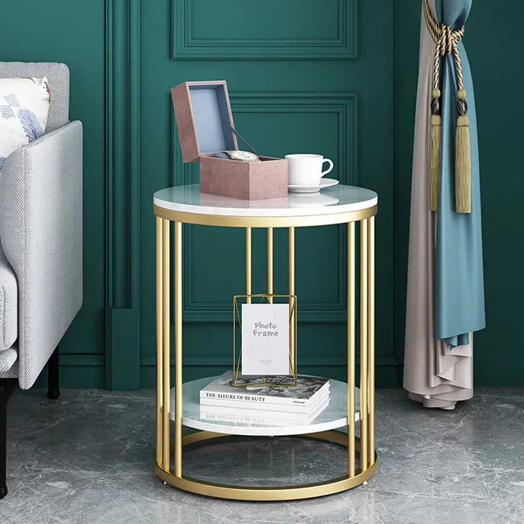 White Marble Side Table, 2-Tier Design, Jewellery Storage