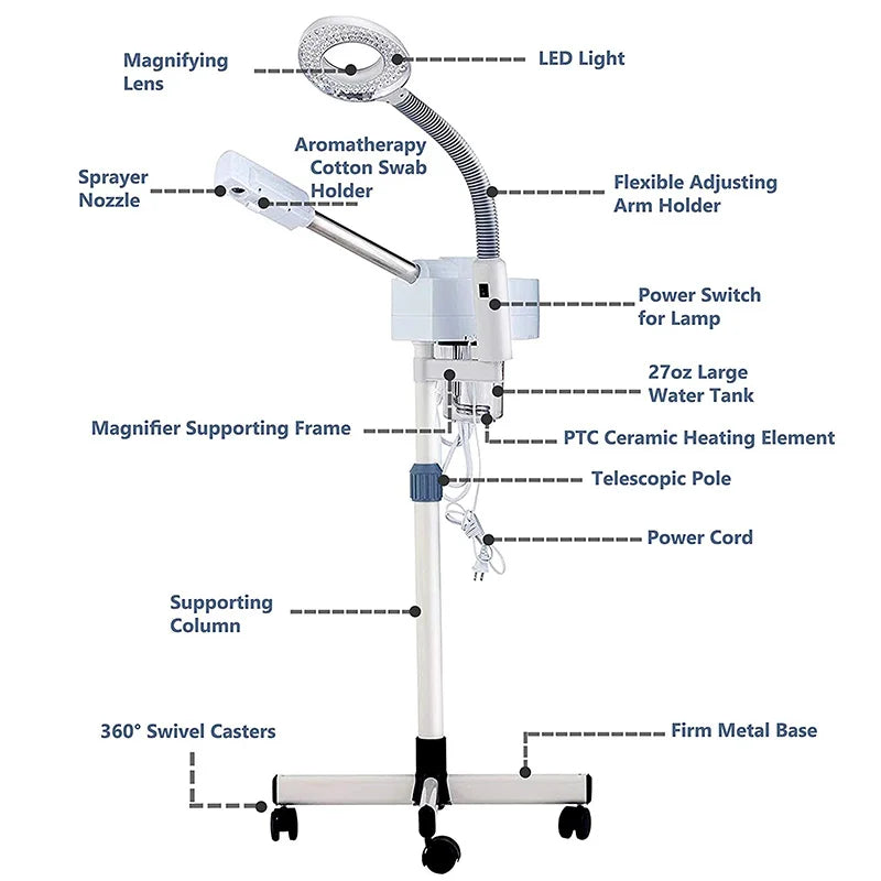 Facial Steamer, 5X Magnifying Lamp, Ozone Nano Ionic Technology