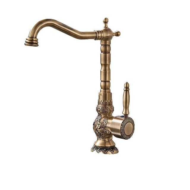 Bathroom Basin Faucet, Antique Brass, 360 Rotation