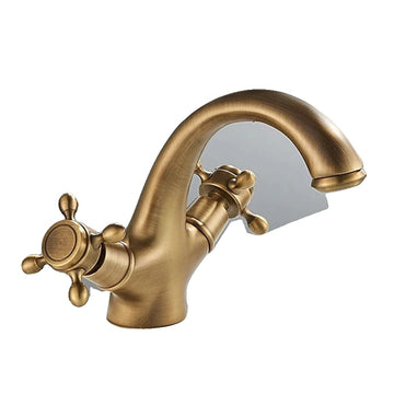 Bathroom Basin Faucet, Antique Brass, Dual Handles