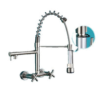 Kitchen Faucet, Wall Mounted, Dual Swivel Spouts