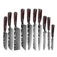 10-pieces Damascus Kitchen Knife Set, Stainless Steel, Japanese Santoku Knife