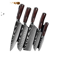 10-pieces Damascus Kitchen Knife Set, Stainless Steel, Japanese Santoku Knife