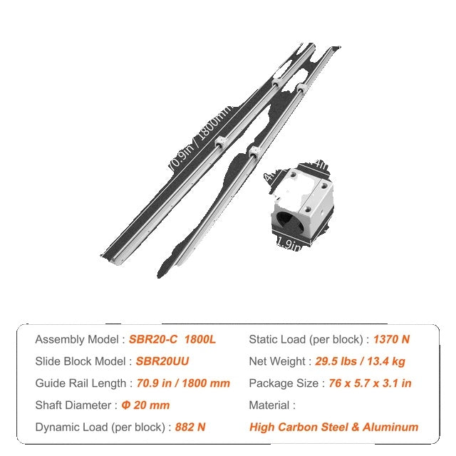 Lineares Führungsschienenset, 1500/1800/2200 mm, SBR20 Führungsschienen