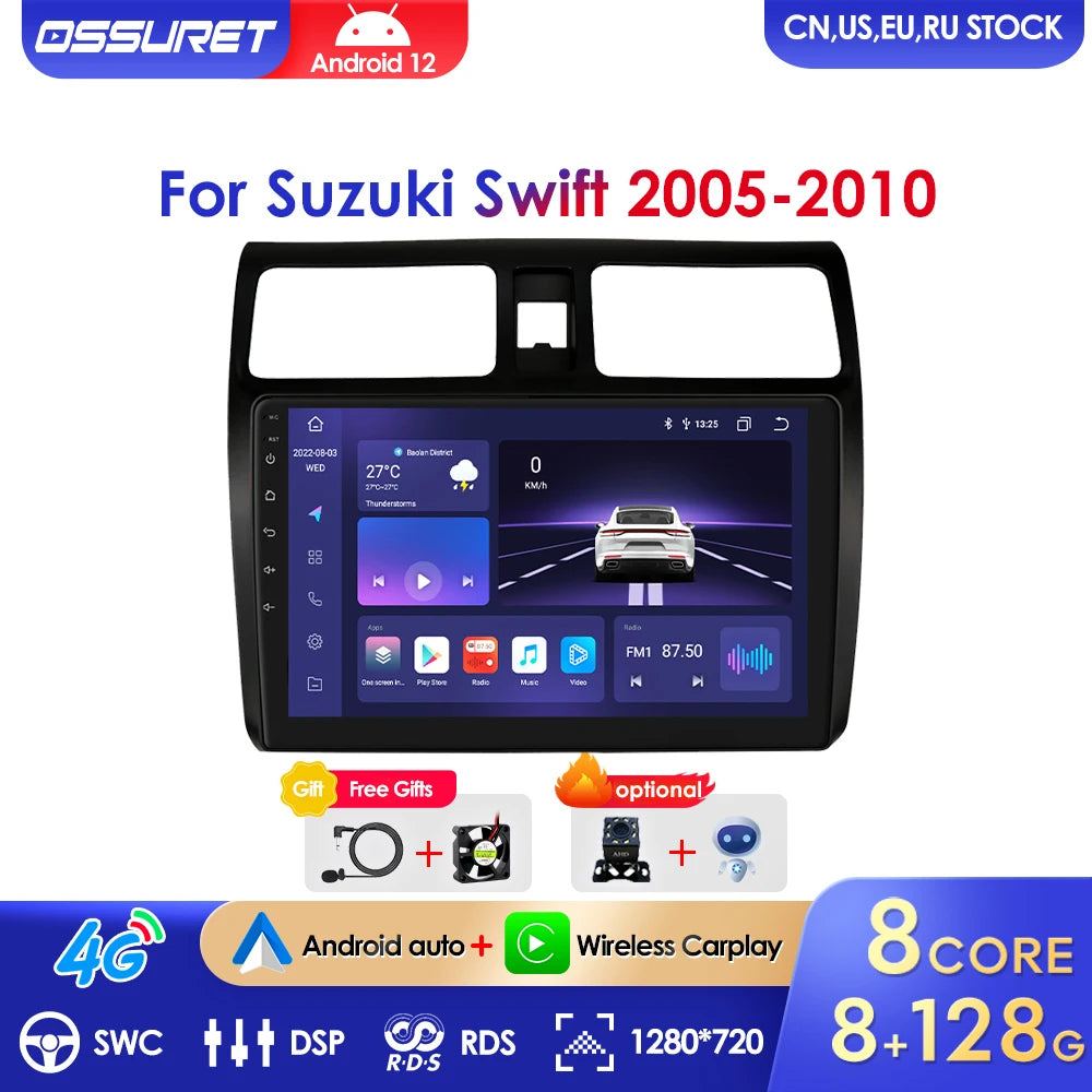 Car Radio Multimedia Player, Android 12, Navigation GPS