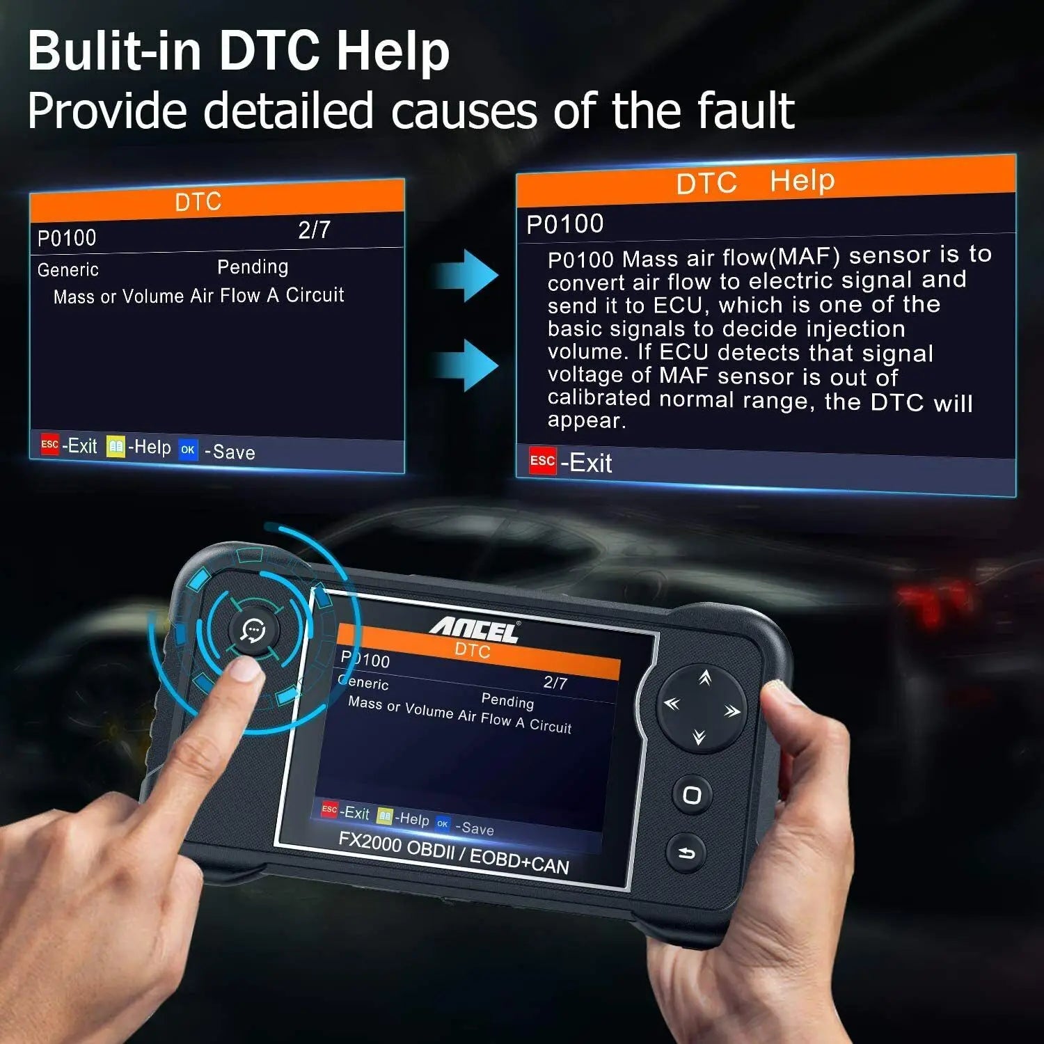 Auto-OBD2-Diagnosetools, ABS-SRS-Airbag-Motorcodeleser, kostenloses Update