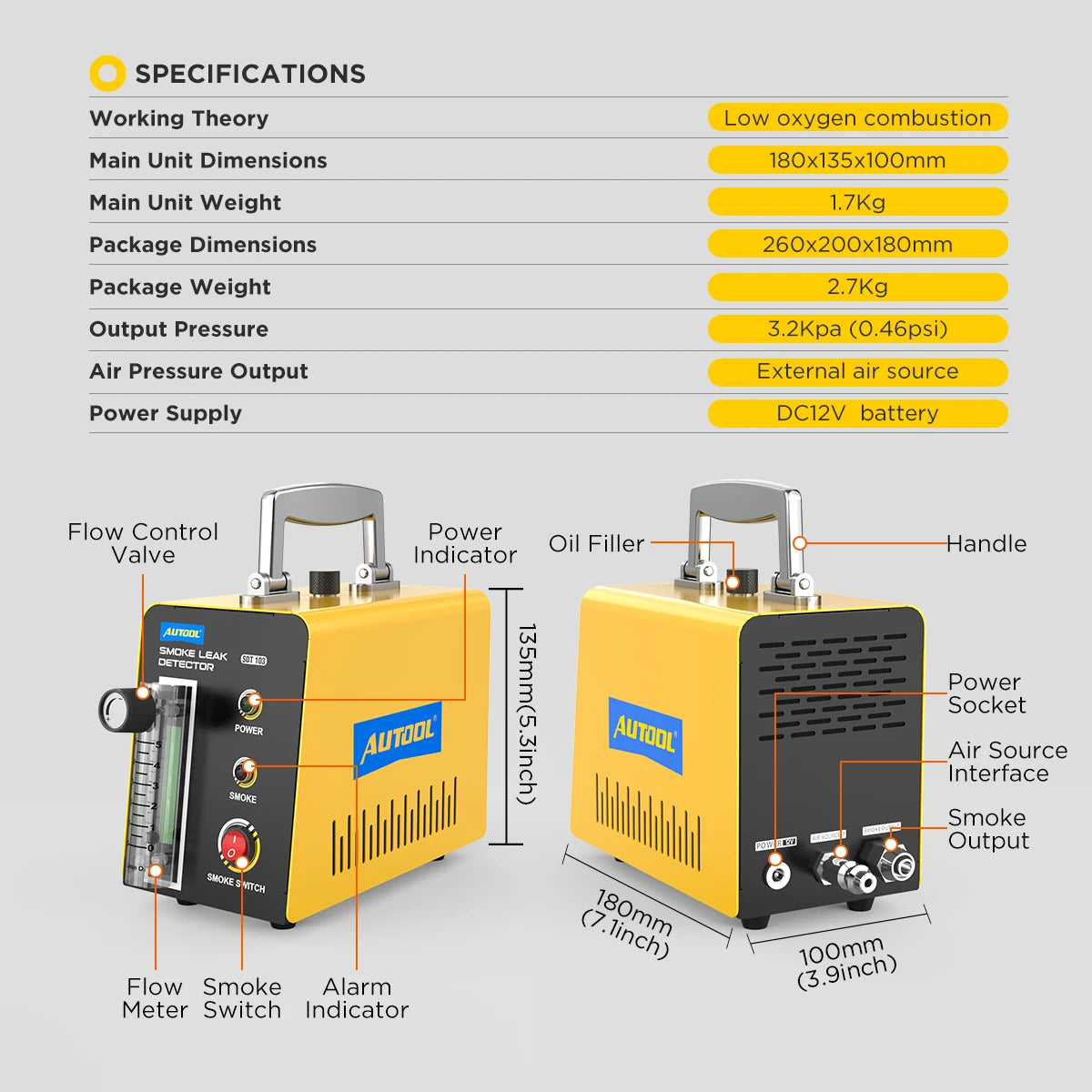 Car Smoke Leak Detector, Automotive EVAP Leakage Detection, Oil Pipe Generator Diagnostic Tool