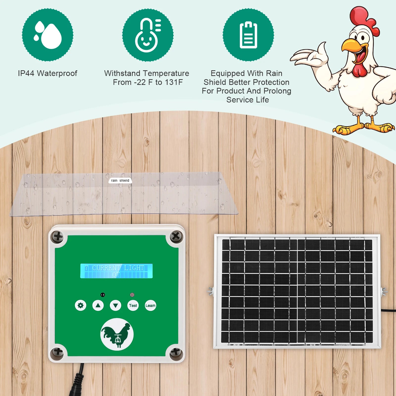 Automatic Chicken Coop Door Opener, LCD Screen Timer, Solar Battery Power