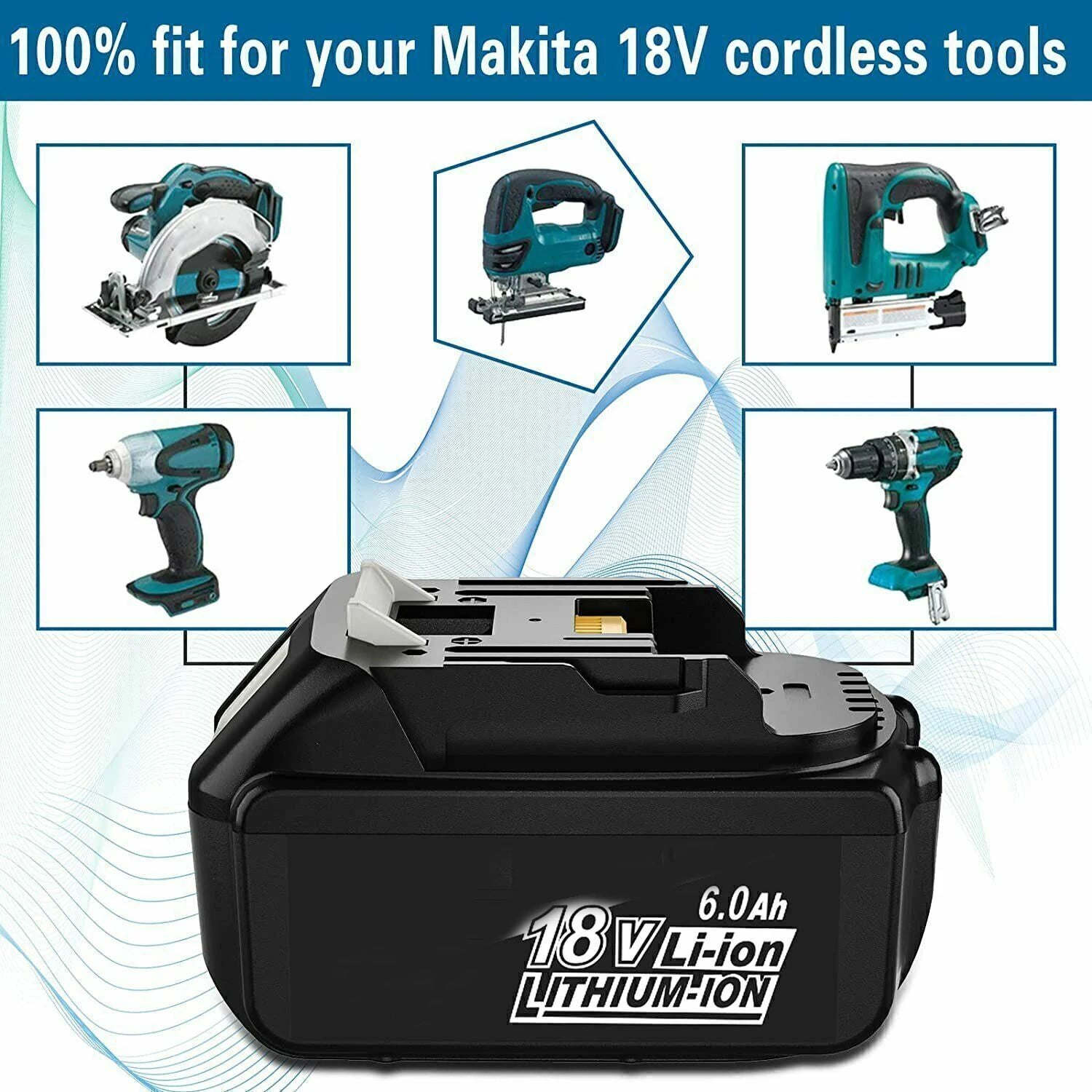 Makita 18V Batterij, 6Ah Capaciteit, Compatibel met BL1830/BL1860