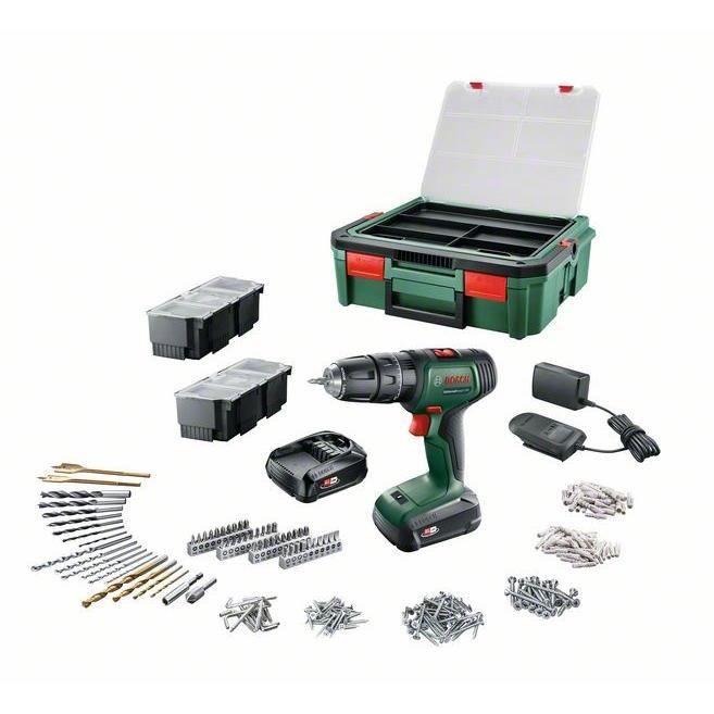 Bosch UniversalDrill 18 Akku (2 Batterien 1,5 Ah + SystemBox + 241 Zubehör)